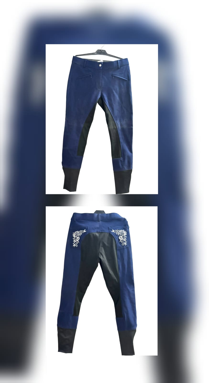 Tack Shack Navy with Silver Embroidery Jodhpur - Size 38