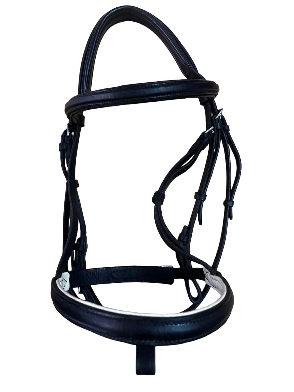 Black Full Bridle - white piping on noseband